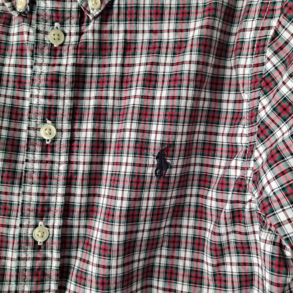 Ralph Lauren Plaid Long Sleeve Button Down Shirt Red Green Black Boys Medium